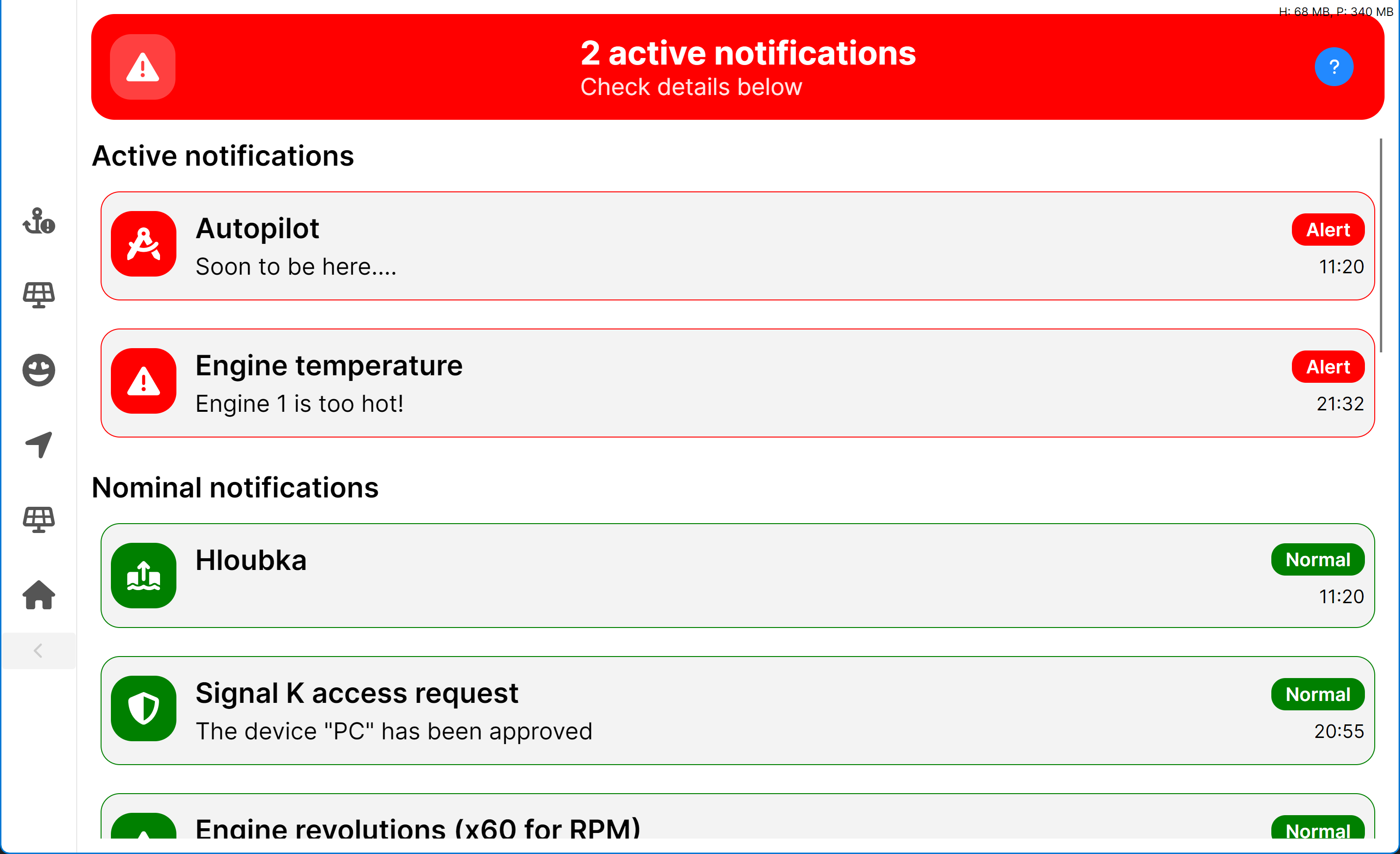 Notifications page - 2 active notifications