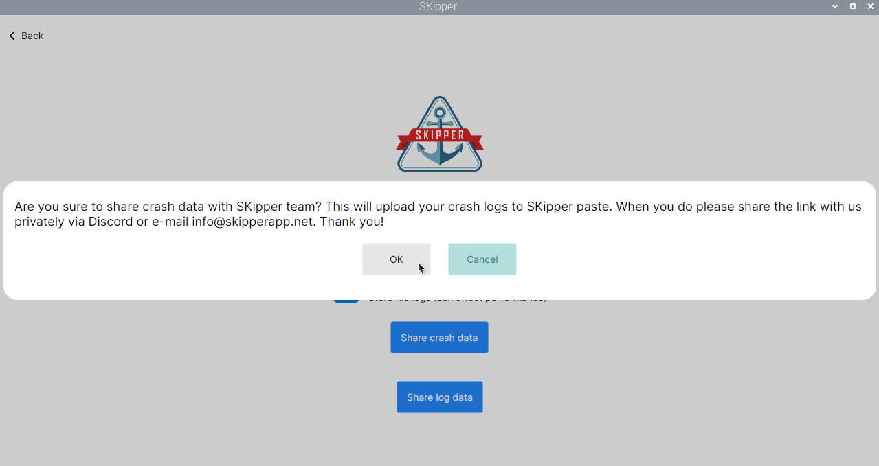 Share logs confirm modal
