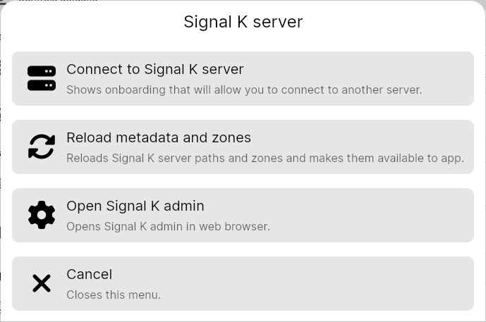 Signal K Server Menu