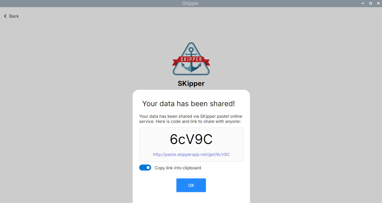 SKipper share link is displayed